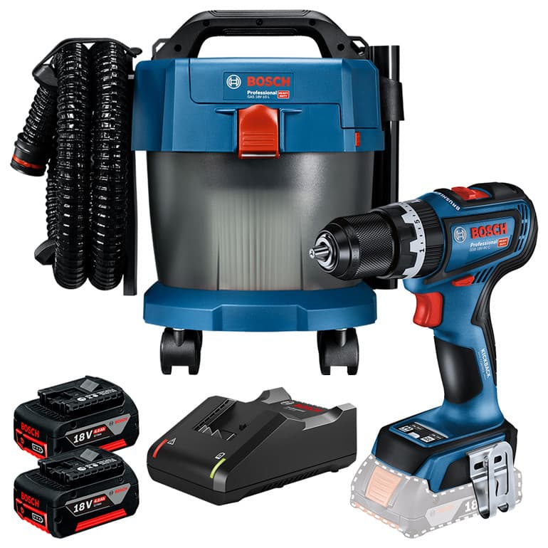 Parafusadeira e Furad 1/2" GSB 18V-90 C + Aspirador de Pó GAS 18V-10L Premium + 2 Bateria 4Ah + Carregador Rápido Bosch