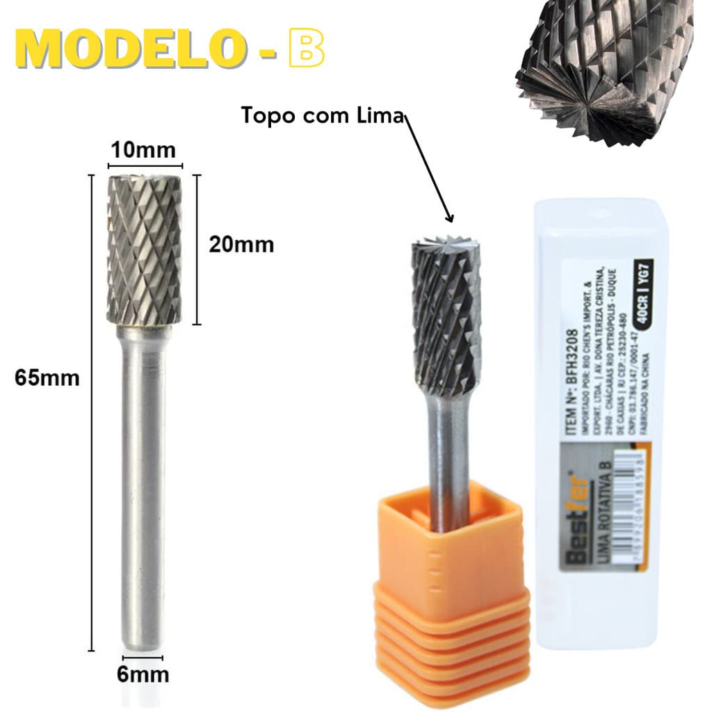 Lima Rotativa 6mm Tungstênio Fresa Metal Duro - Cilindrica