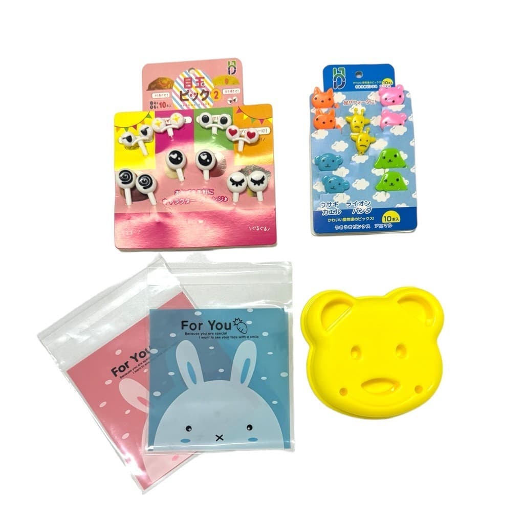 kit Lancheirinha Escolar Infantil 20 garfinhos + 100 saquinhos e 1 forminha de Urso para Pao Divertido