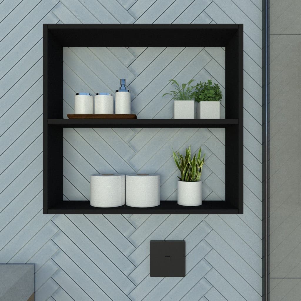 Nicho P15cm Minimalista Preto  MDF Organizador Banheiro Lavanderia