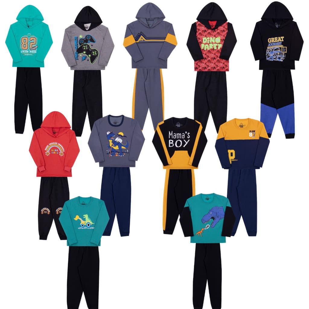 Kit C/6 peças 3 Conjuntos de Moletom Infantil menino do Tamanho 1 ao 14
