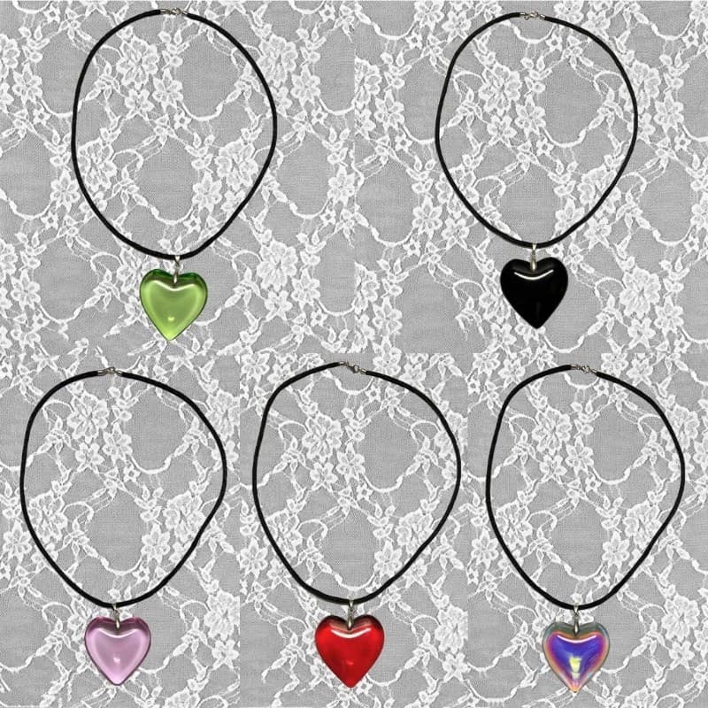 Colar QUICKR Amor-Coração Charme Clavícula Corrente Punk Corda Preta Pingente Vidro