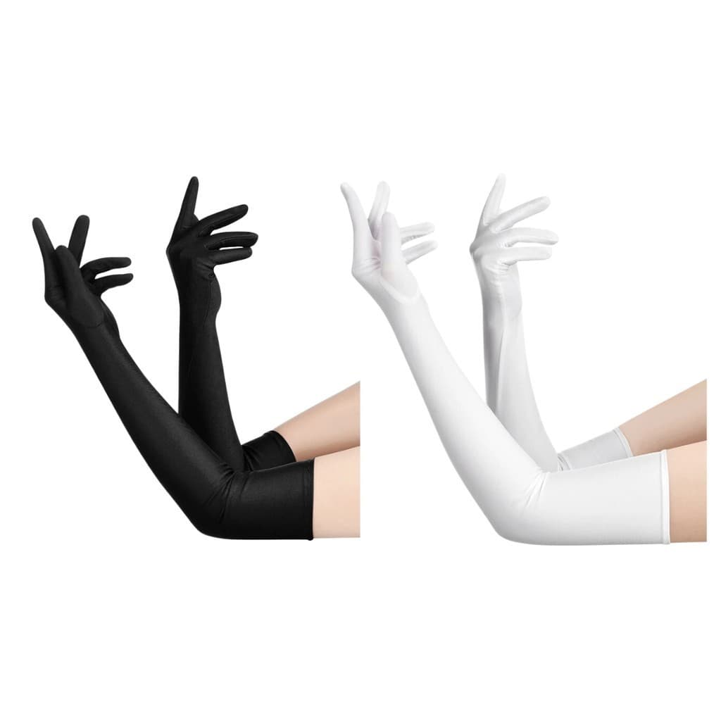 Kit 2 Luva Preta Longa Cetim Lycra Extra Longa 53 cm (Acima do Cotovelo) Cosplay Festa Casamento