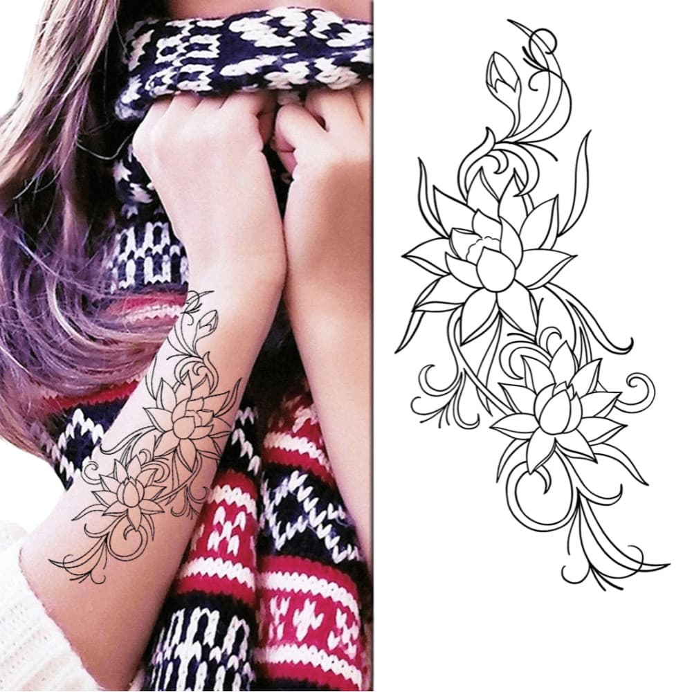 Tatuagem Temporária Feminina Flor de Lotus Linda Delicada 9x17cm