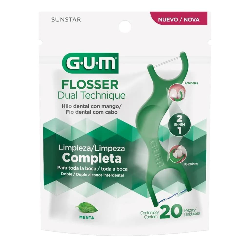 Flosser Fio Dental Com Haste Gum Dual Technique 20 Unidades