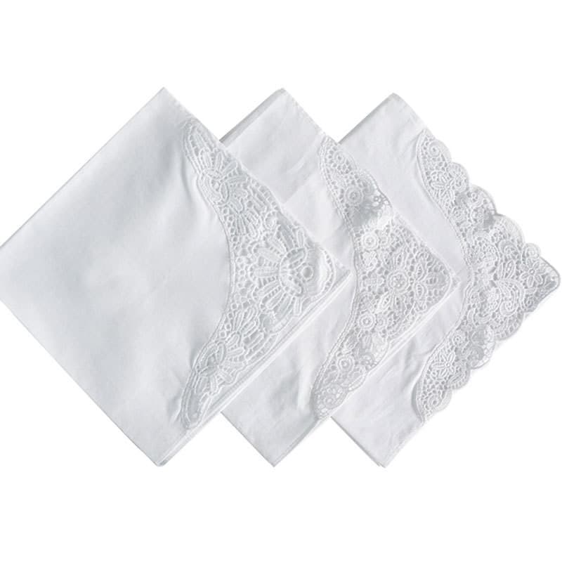 3 Pçs 35x35cm Quadrado 100 % Algodão Branco Renda Feminino Senhora Lenço Festa De Casamento Decoração Presente