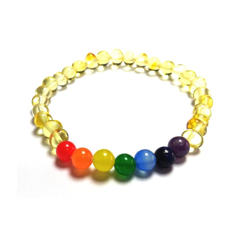 Pulseira de Âmbar Bebê Barroco Limão Polido Chakras