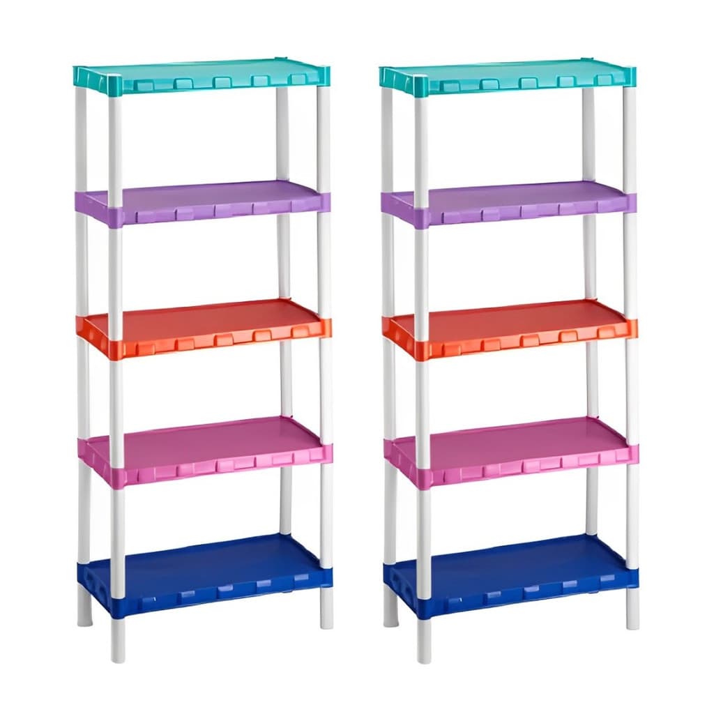 Kit 2 Estante Plástica Organizadora Colorida 5 Prateleiras