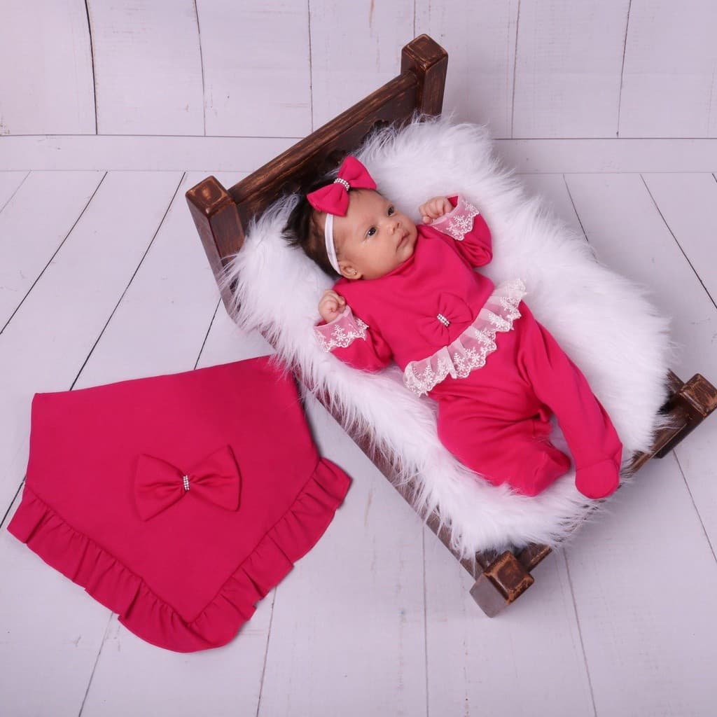 Saída Maternidade feminina Bebê - Menina - Olivia Pink 3 Peças