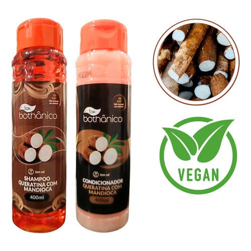 Shampoo E Condicionador Vegano Mandioca Cabelos Danificados