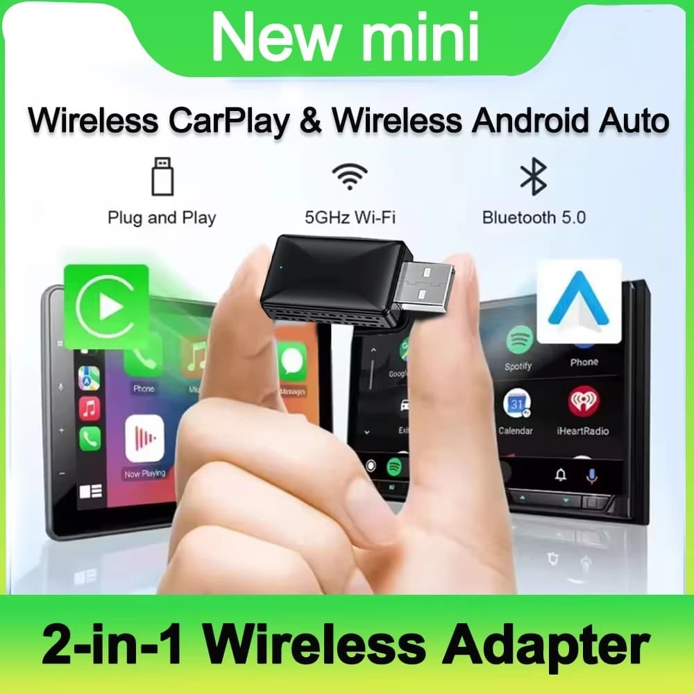 Adaptador sem fio 2 em 1 CarPlay e Android Auto, Plug & Play, converte CarPlay com fio para sem fio, conexão automática