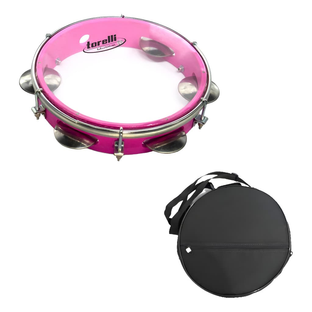 Pandeiro 8'' Rosa Pele Cristal Com Bag Torelli Tp848