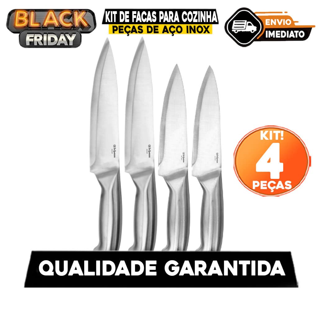 Kit 4 Pçs Faca 6 Faca 7 Profissional Inteiriço Aço Inox para Churrasco Açougue Cozinha Leve