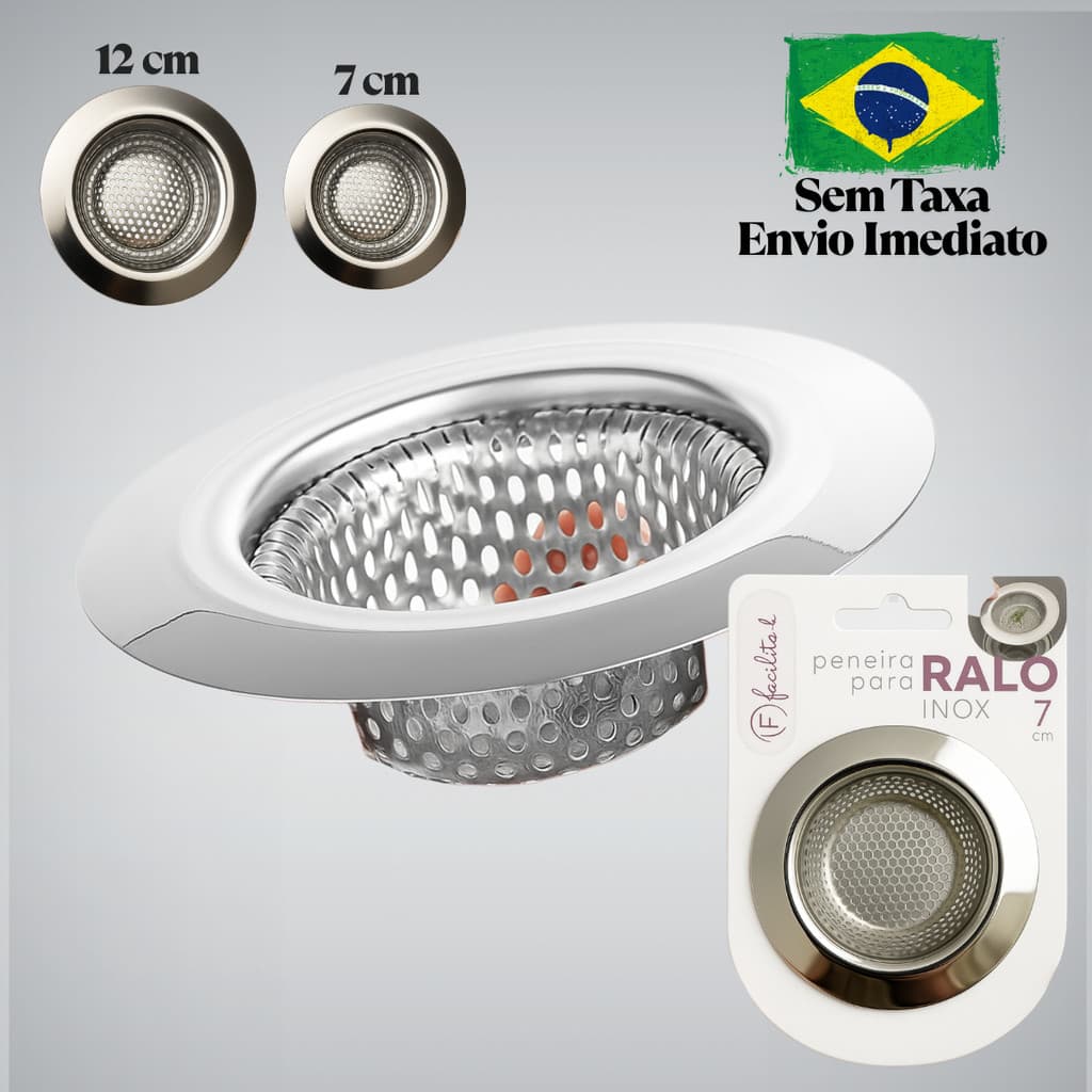 Ralo de Pia Cuba Aço Inox 9cm 7cm Encaixe Removível Peneira