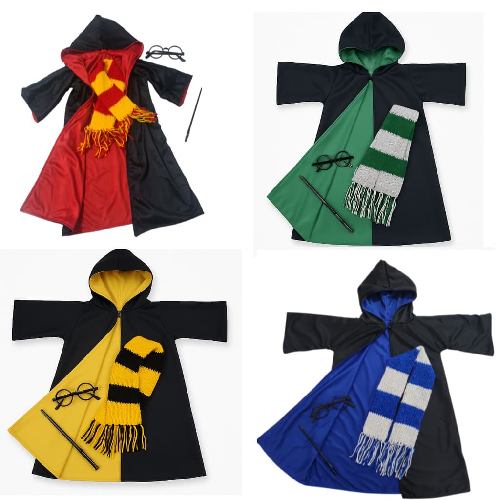 Fantasia Infantil Bruxo com Capa Cachecol Óculos Varinha Cosplay Halloween