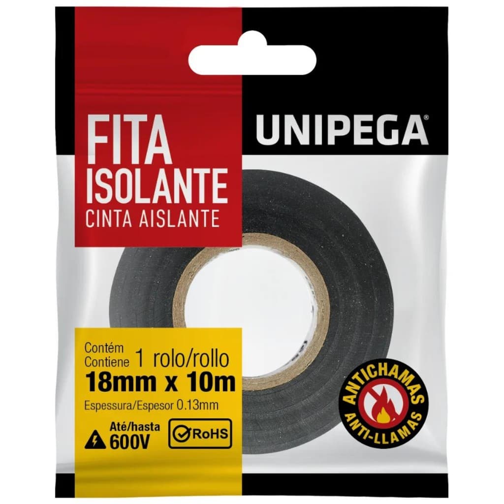 Unipega Fita Isolante Preto Flpck 18Mm X 10M X 0.13Mm