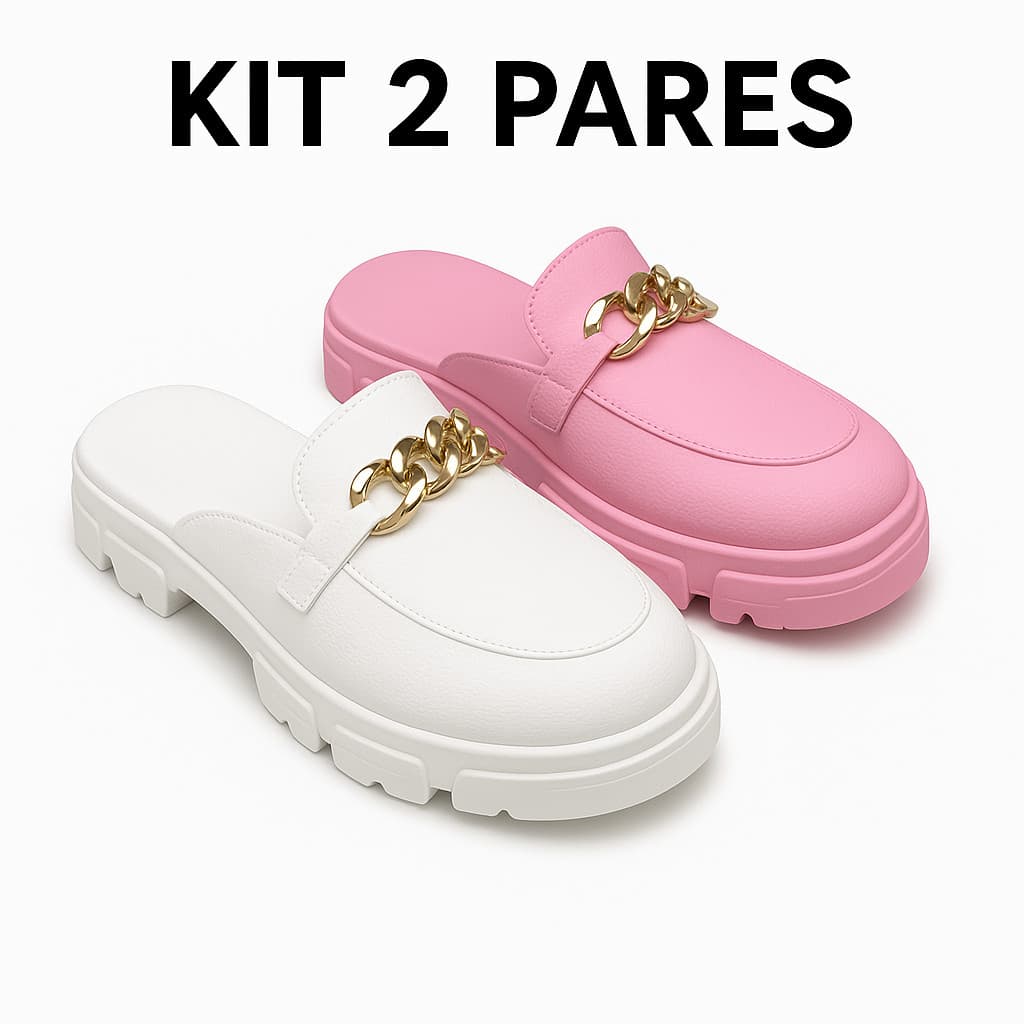 Kit Pares Mocassim Mule  Feminino Casual Confortável