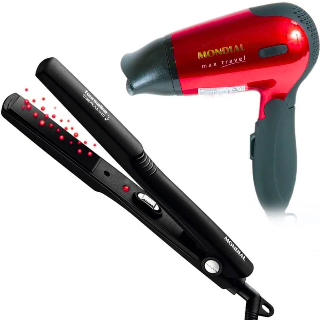 PRANCHA ALISADORA MONDIAL P-15 + SECADOR DE CABELO MONDIAL SC-10 RED