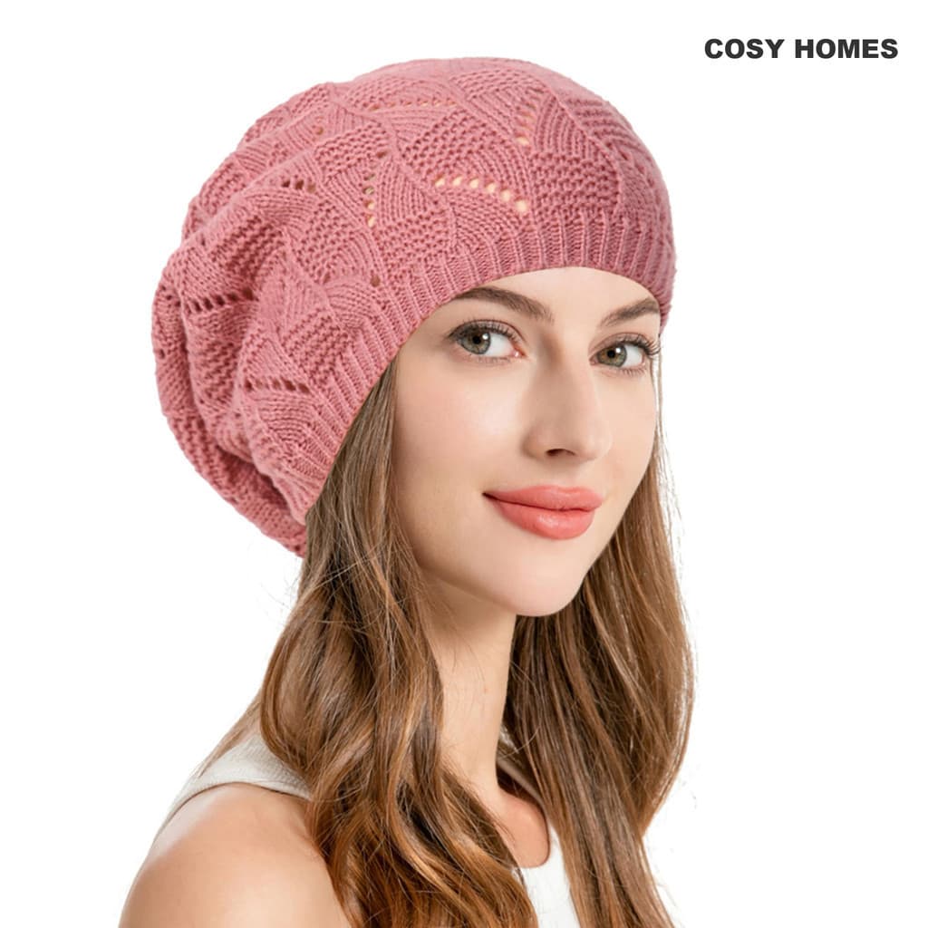 Boina De Malha De Cor Lisa Feminina Chapéu Artista Chapéus Sólida Macio Leve Crochê Recorte Gorro Desleixado Pintor