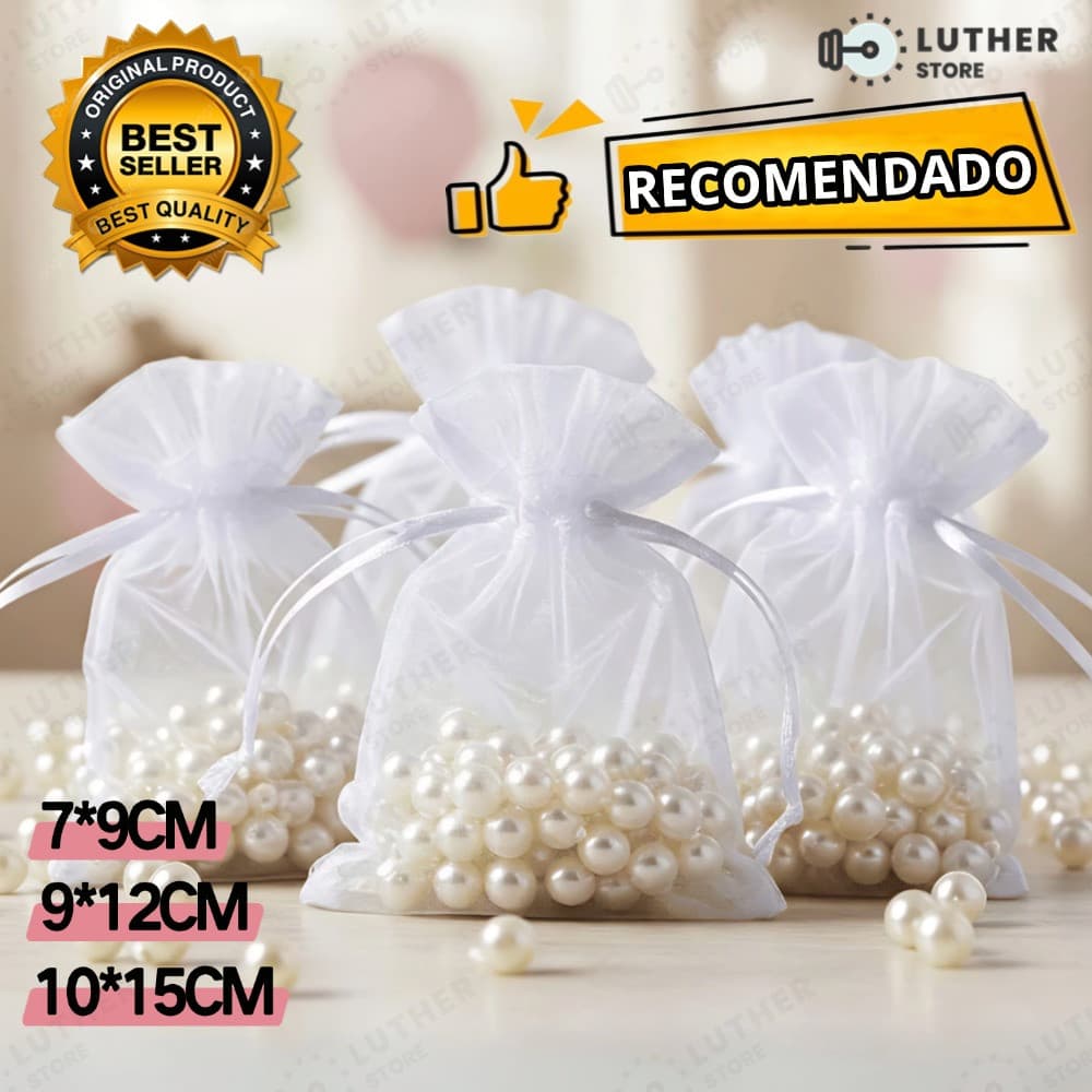 Armazenamento de batom Kit 25/50 Un Saco Saquinho Organza Tule Saquinho 7x9 9x12 10x15 Branco Festa Casamento
