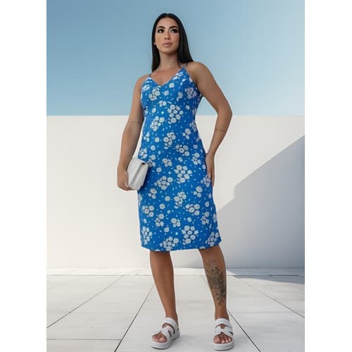 Vestido Feminino Midi De Alça Estampado Floral Evangélico