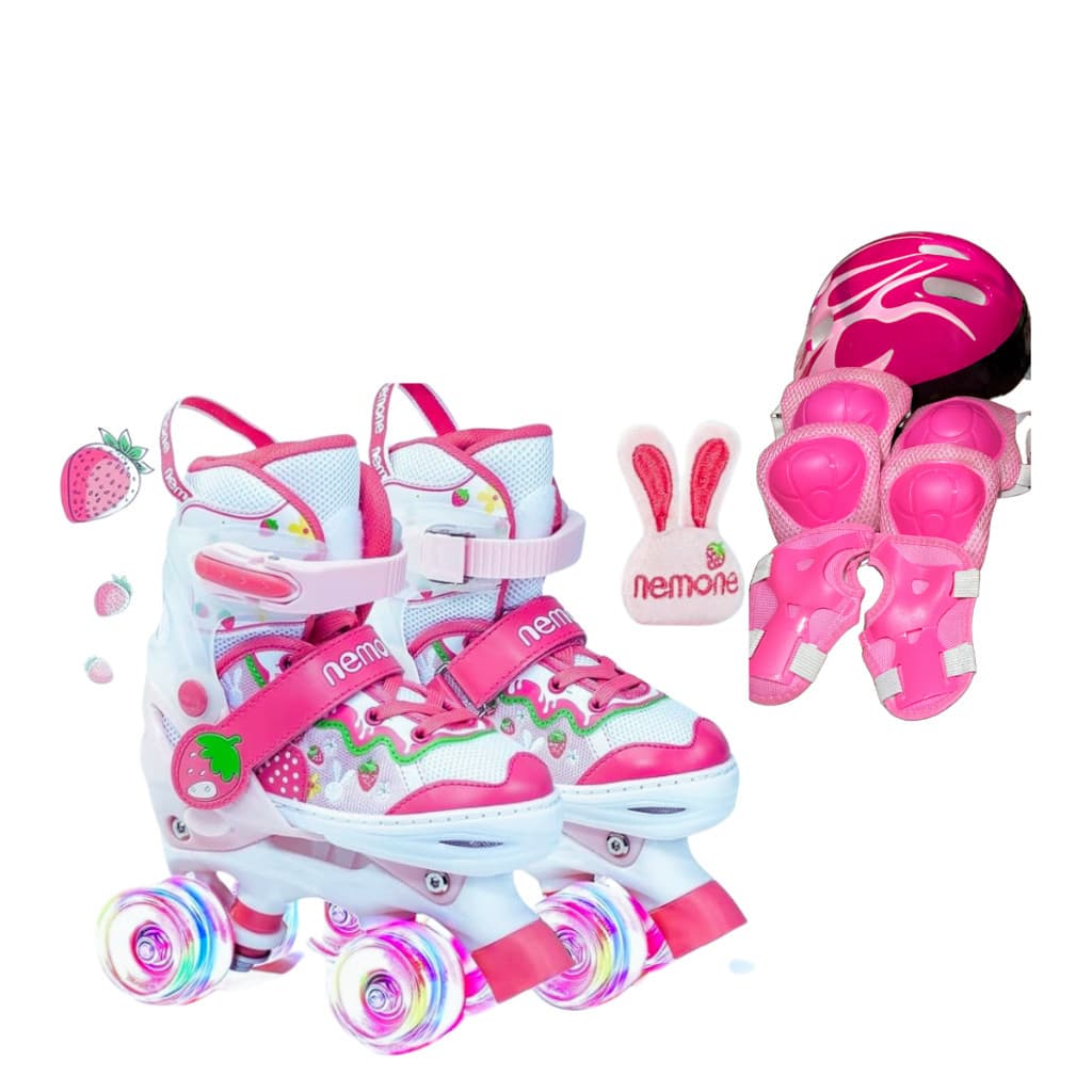 Patins infantil 4 rodas com led tamanho ajustável kit proteção