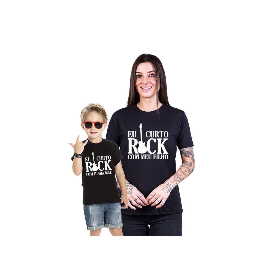 Kit tal Mãe Tal Filho Camisetas Eu Curto Rock 100% Algodão