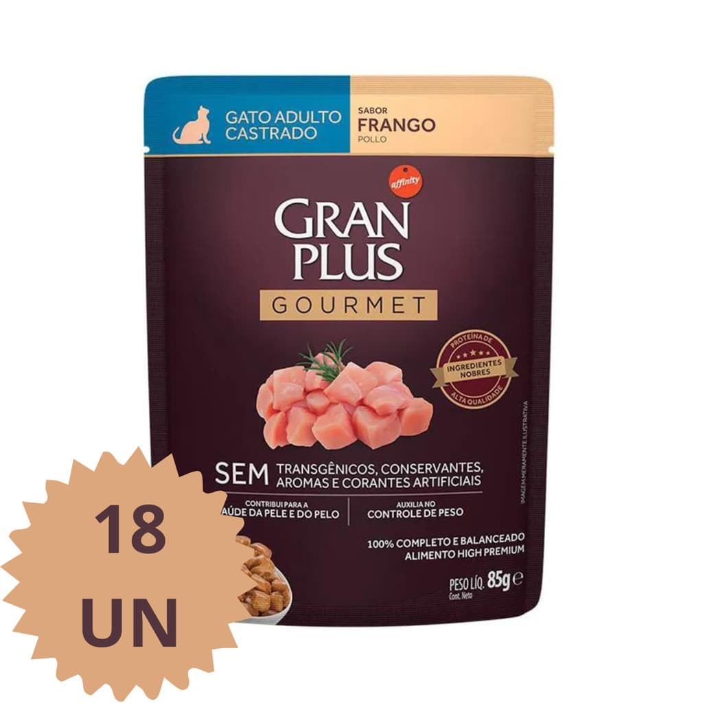 SACHE GRANPLUS GATO CASTRADO FRANGO CAIXA COM 18 UNIDADES