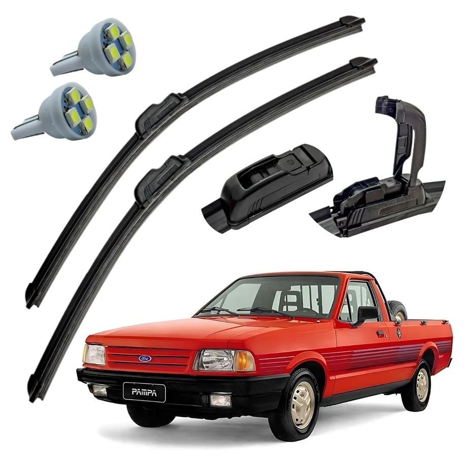 Kit Par Palheta Limpador Parabrisa Ford Pampa 1983 A 1997 + Pingo T10 Silicone Dianteiro