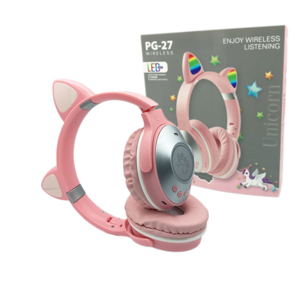 Fone de ouvido Bluetooth cartão sem fio gatinho infantil LED