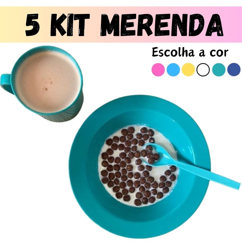 5 Kit Prato fundo grande + caneca colher resistente não quebra refeição lanche infantil microondas