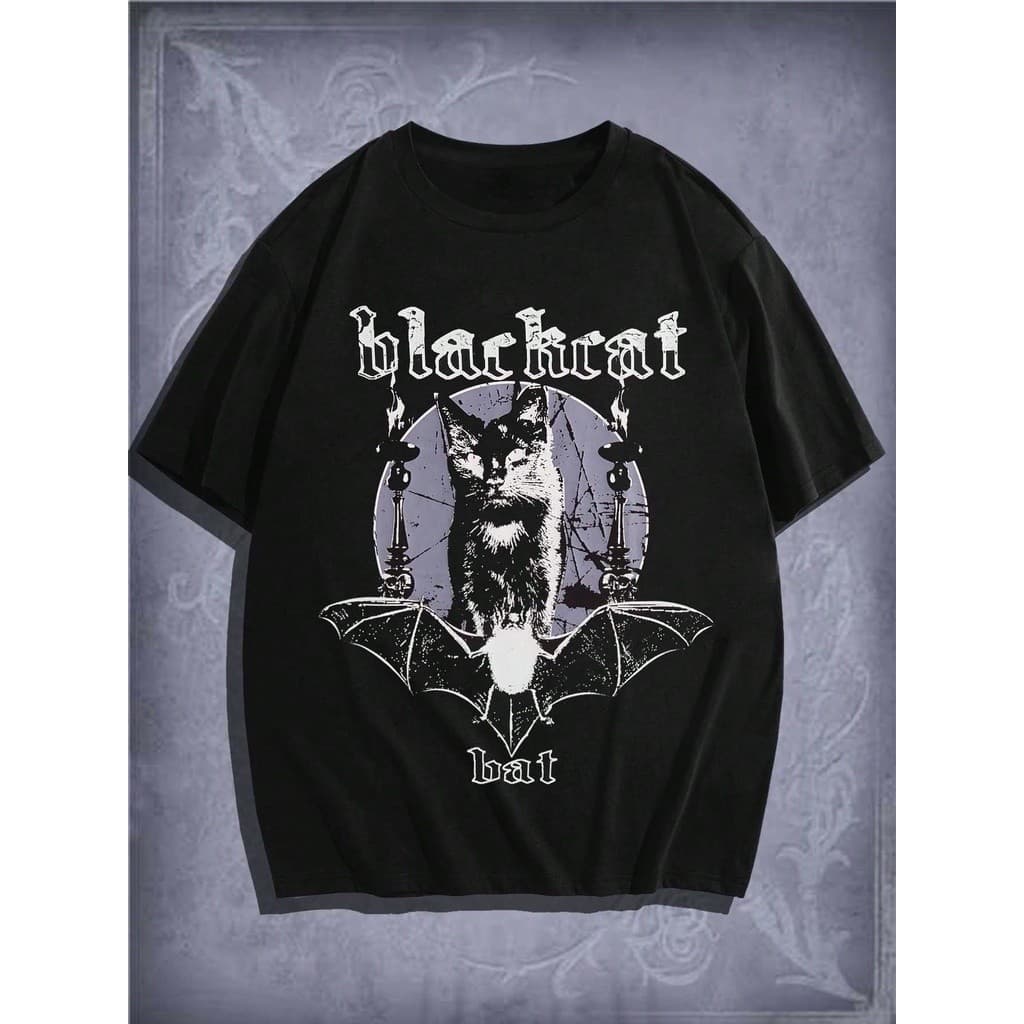 Camiseta Hallowen  Gotica Emo Black Cat bat Temos Plus Size Envio Rapido