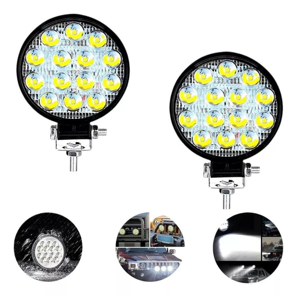 Kit 2 Farol Led Redondo Milha 42w 14 Leds Carro Jeep 12v Wbcom