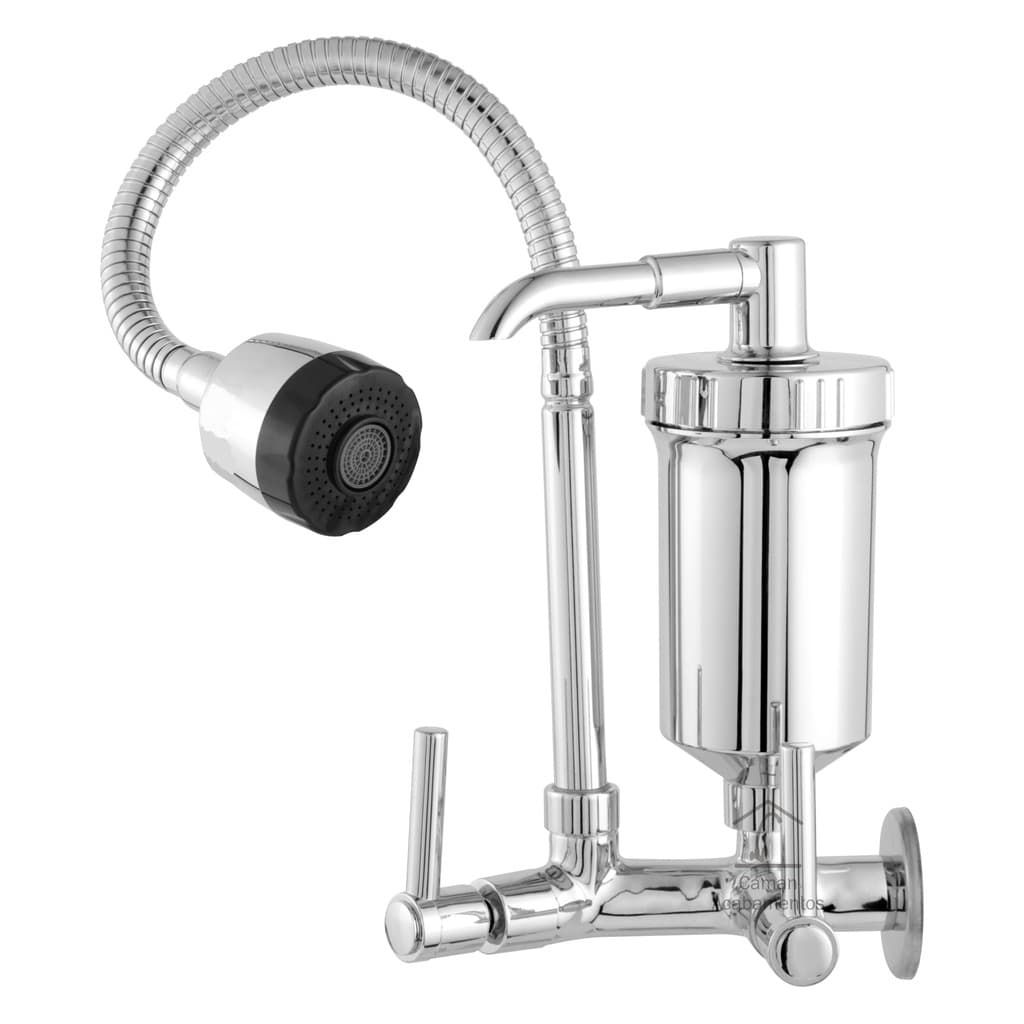 Torneira Cozinha Parede Com Filtro Metal 2 Jatos Gourmet