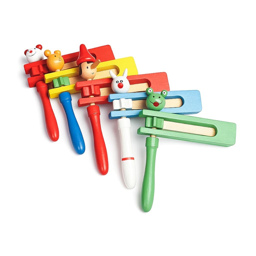 Catraca Musical Instrumento Madeira Infantil Colorido 13cm
