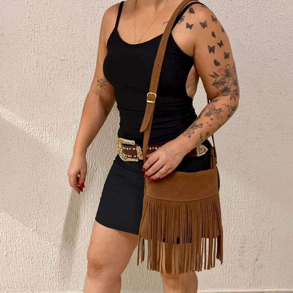 Bolsa de franja feminina festa de peão boiadeira country Couro Sintético Estilo Boho
