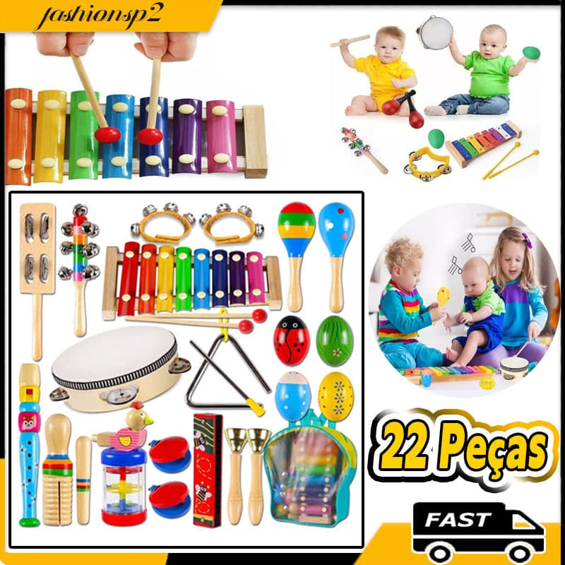 22 Peças Conjunto De Instrumentos Musicais De Percussão Infantil Brinquedos Educativos Musicais