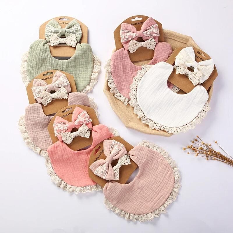 Conjunto de 3 Peças de Babadores Sólidos para Bebê com Franjas e Renda, para Meninos e Meninas, Toalha para Alimentação,