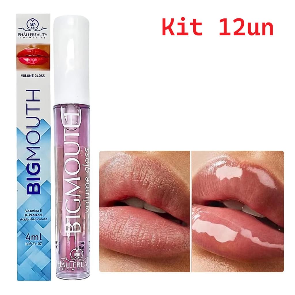 Atacado Kit C/12 Gloss Volume Lábios Big Mouth Phállebeauty ,Efeito Preenchimento Labial