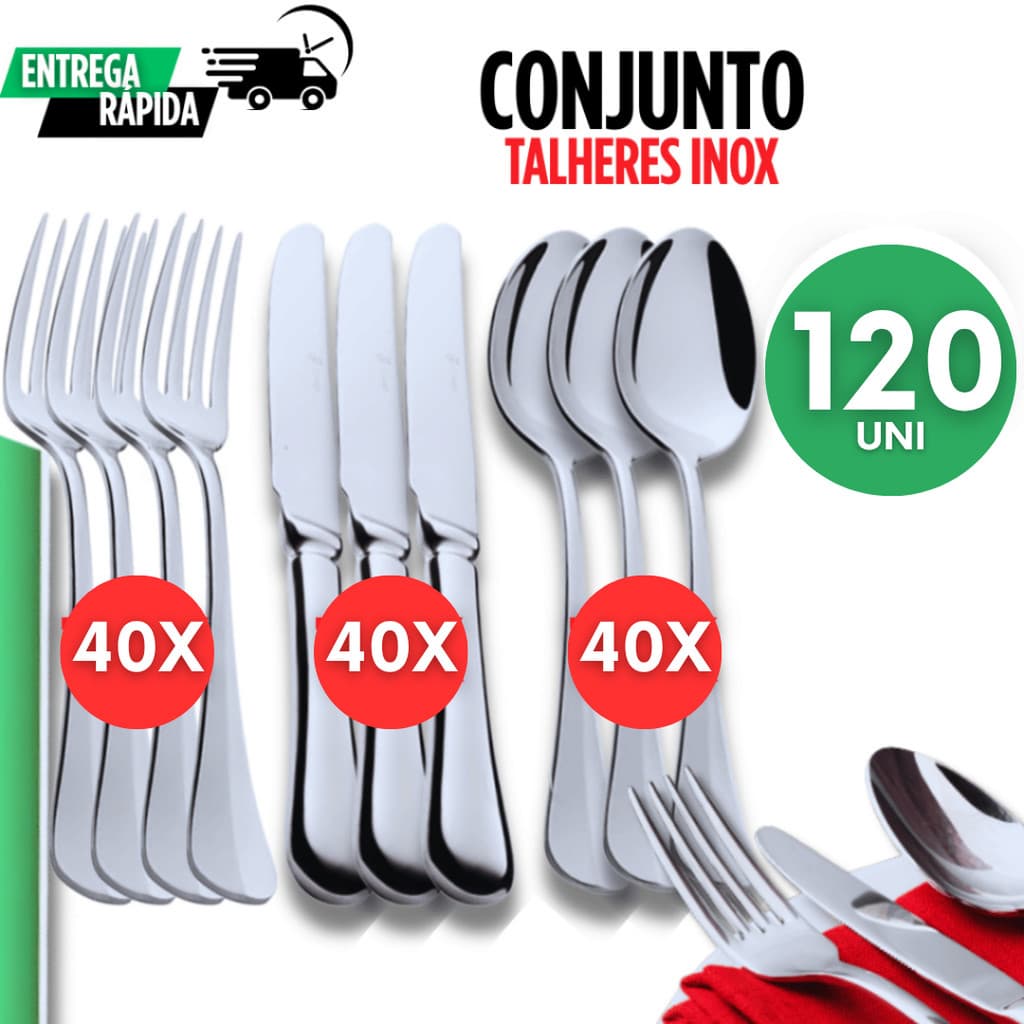 Jogo 120  Talher Talheres Resistentes e Reutilizáveis para Cozinha, Restaurante e Eventos