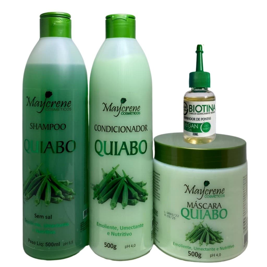 kit Quiabo 500ml Maycrene - Shampoo + Condicionador + Máscara Capilar + Oleo Reparador 30 ml