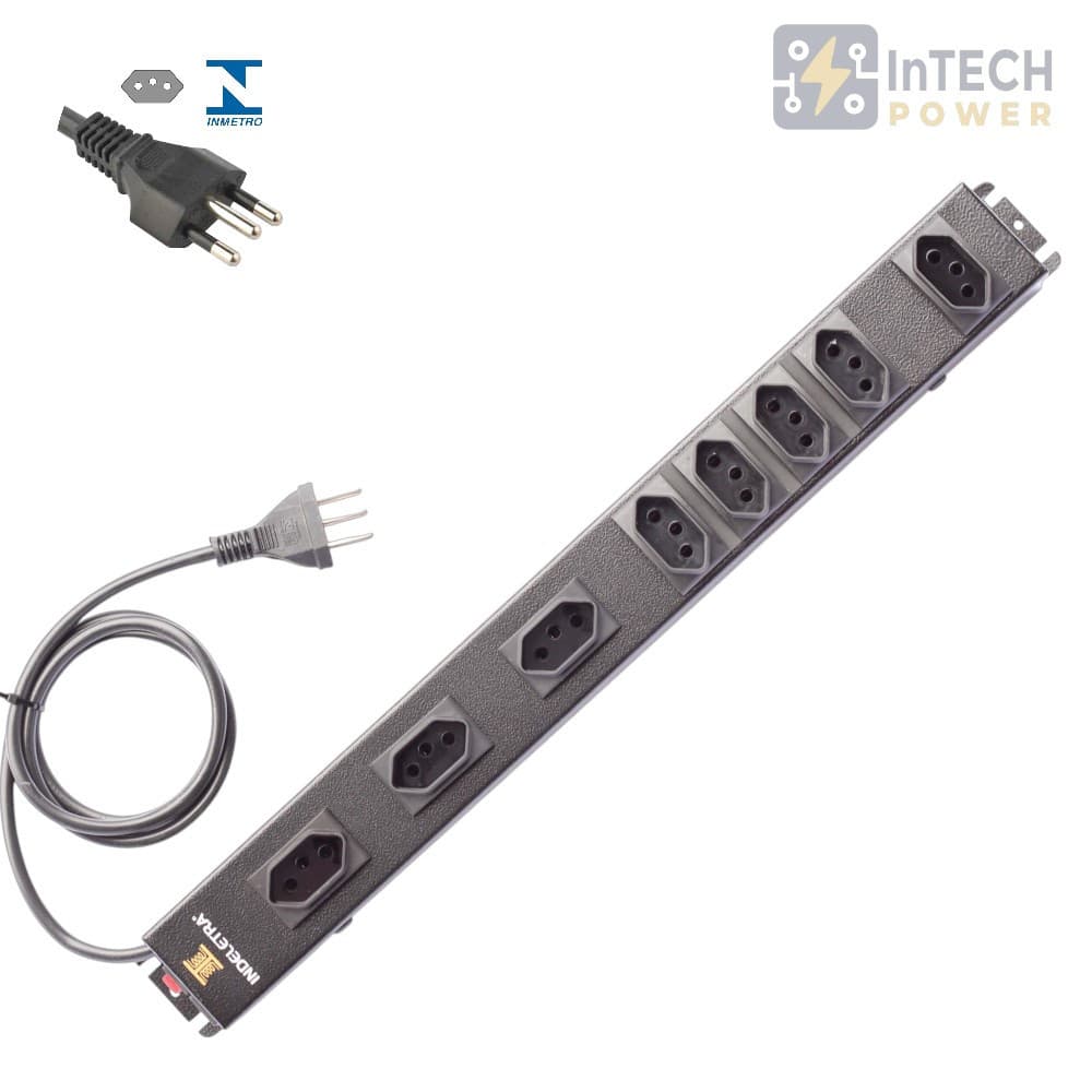 FILTRO DE LINHA PADRAO RACK 19 POL. 8 TOMADAS ATÉ 20A - 127V - CABO 1,2M PRETO