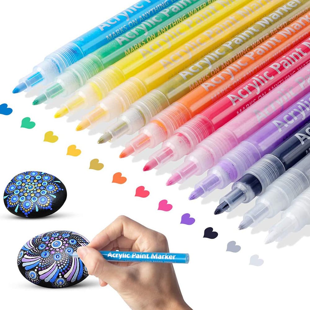 [Promoção] Conjunto De Marcadores De Tinta Acrílica De 12 Cores Caneta Marcadora De Arte À Base De Água 0.7-2mm Ponta Fi