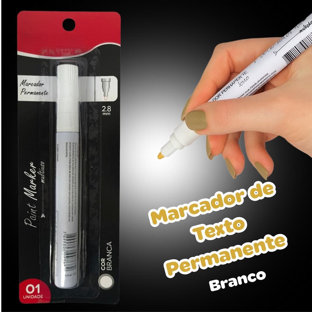 Marcador Permanente Branco 2.8mm – Ideal Para Superfícies Escuras E Detalhes Criativos