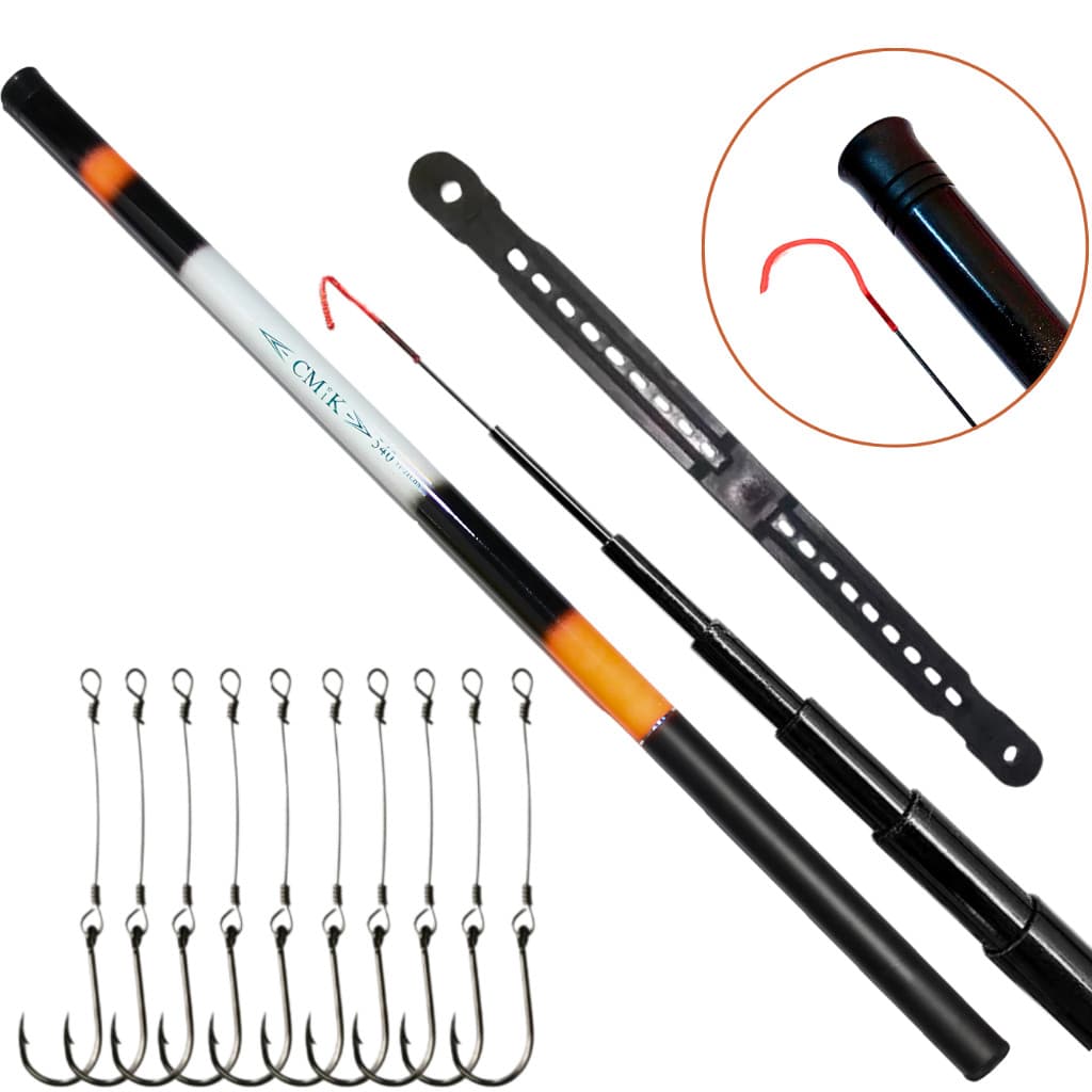 Kit Vara Telescopica 3,60 mts + 10 un. Anzol Encastoado nº 16 + Enrolador de Linha