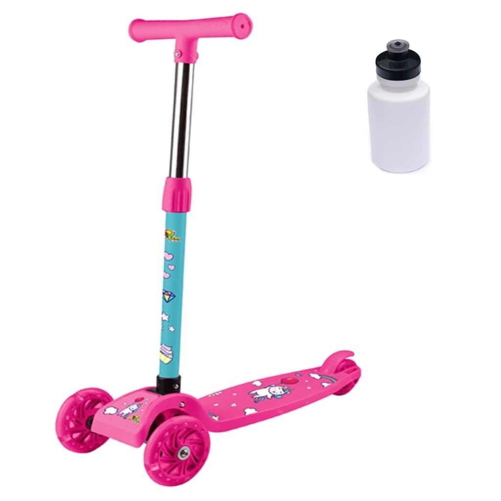 Kit Patinete Infantil Unicórnio 3 Rodas Luz 40Kg Com Squeeze