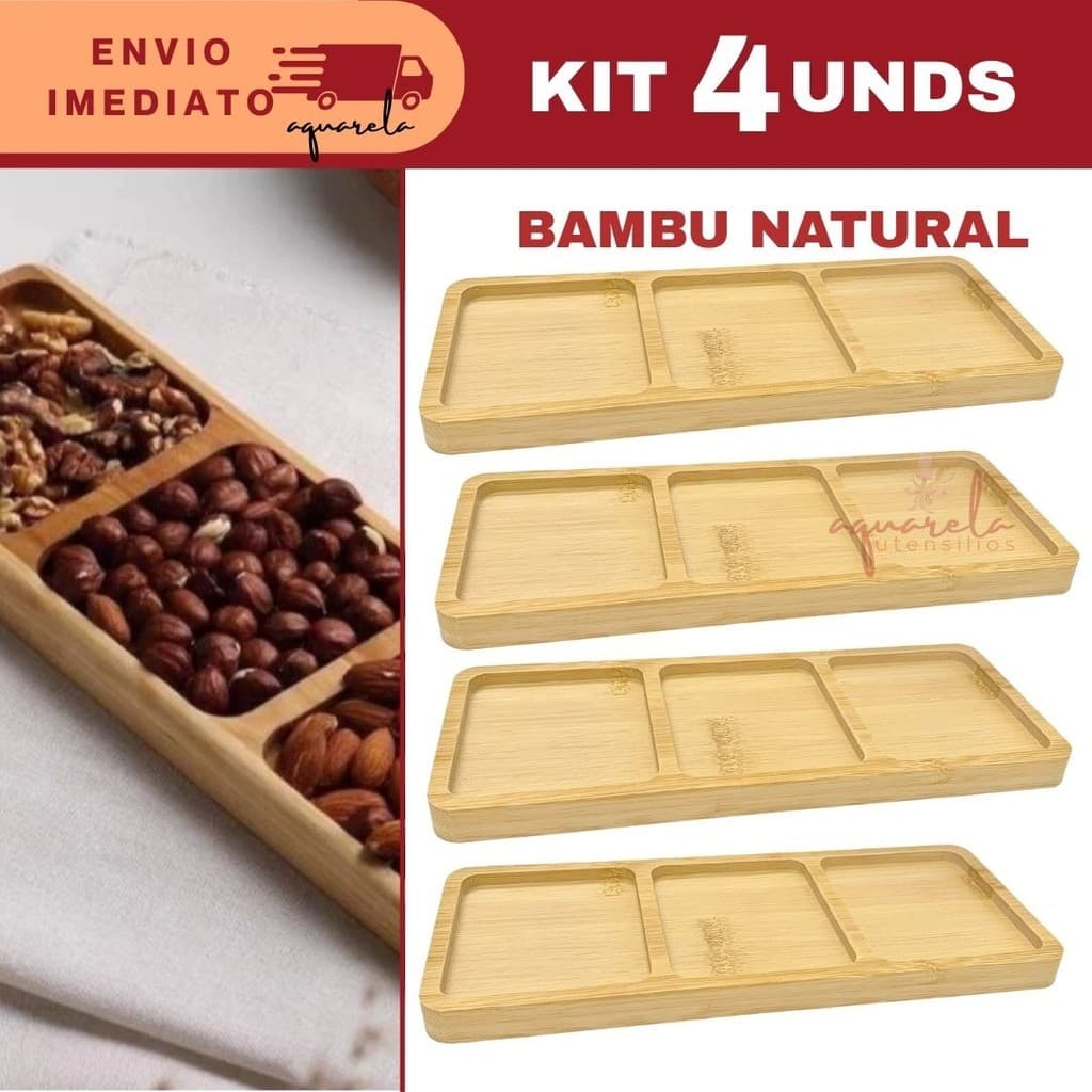 Jogo 4 Tabua Petisqueira Bambu Para Servir Queijos Frios Salame Petiscos