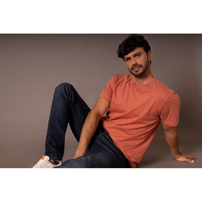 Camiseta Básica Masculina Algodão Premium Com Elastano Terracota
