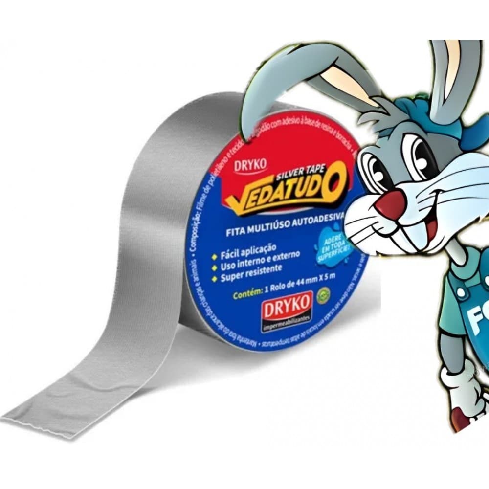 Fita Adesiva Multiuso Silver Tape Vedatudo Prata 44 mm x 5 m - cód 29944