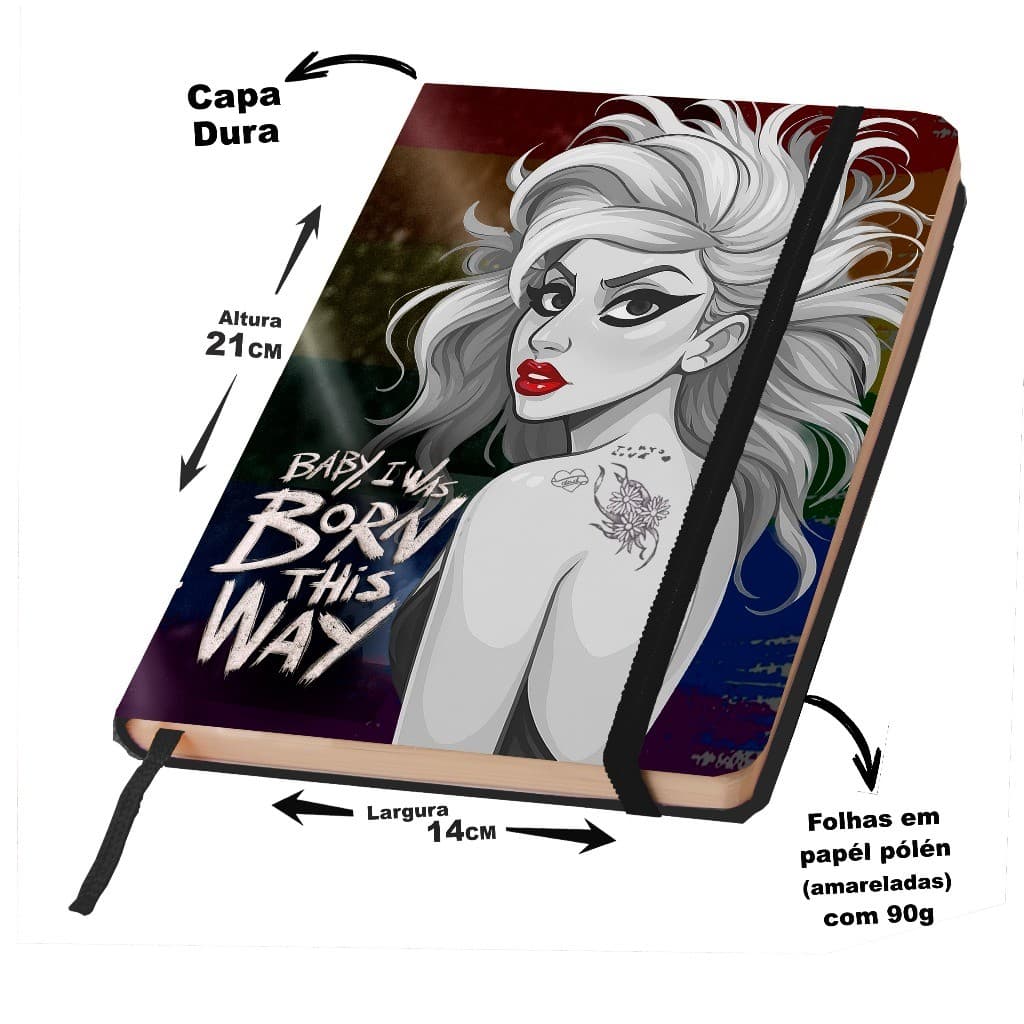 Caderno SKETCHBOOK LADY GAGA para desenhar 21x14cm CAPA DURA Born this way